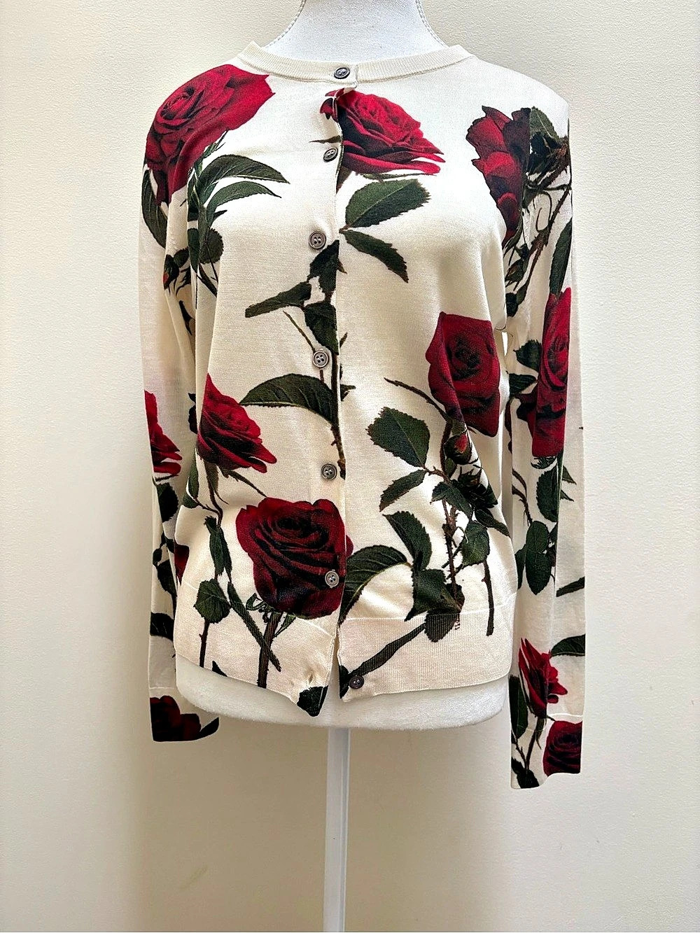 Dolce & Gabbana Floral Cardigan in Cream & Red Size 44 Like New